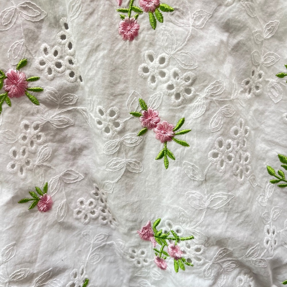 Olivaceous White Eyelet Floral Embroidered Tie Front Babydoll Mini Dress S - Picture 7 of 7